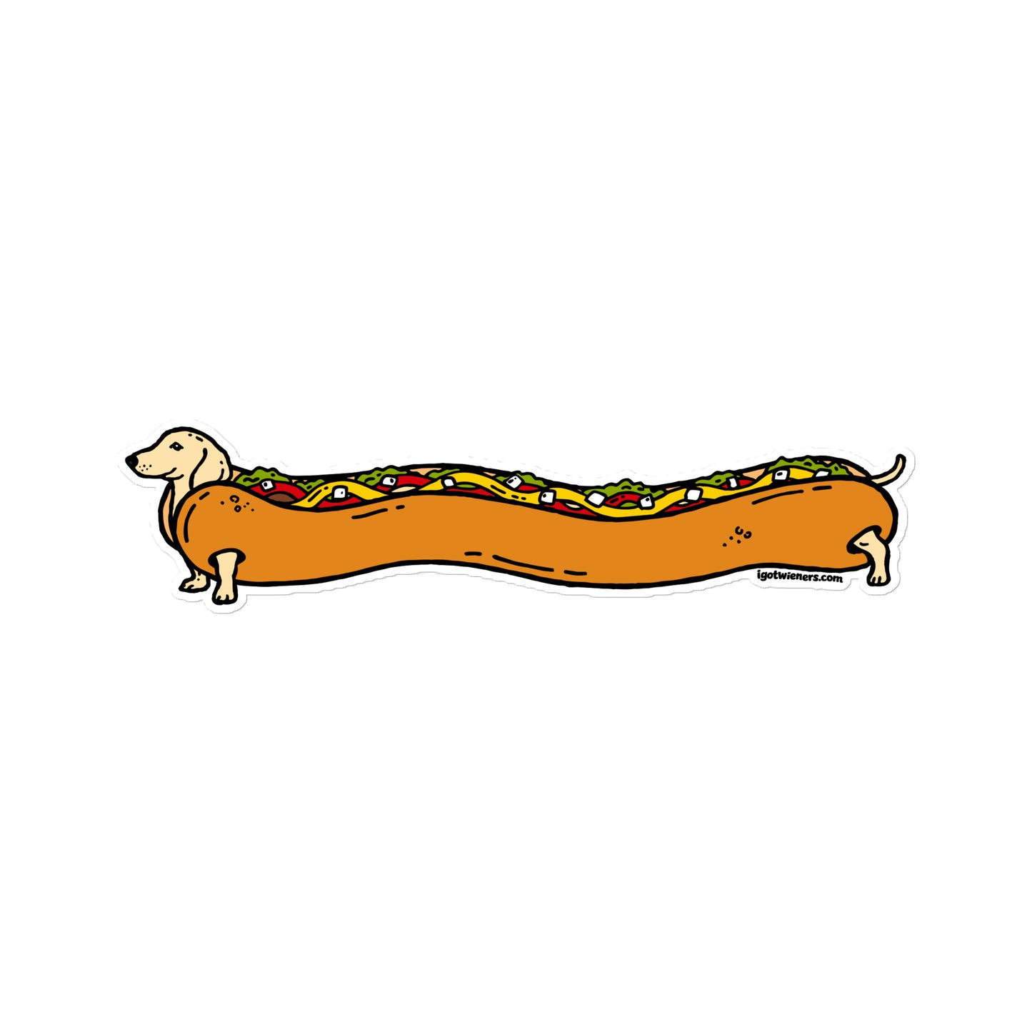 FAMOUS FOOTLONG WIENER STICKER | smooth haired cream doxie | fully loaded hot dog Default Title