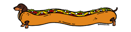 FAMOUS FOOTLONG WIENER STICKER smooth haired chocolate & tan fully loaded hot dog