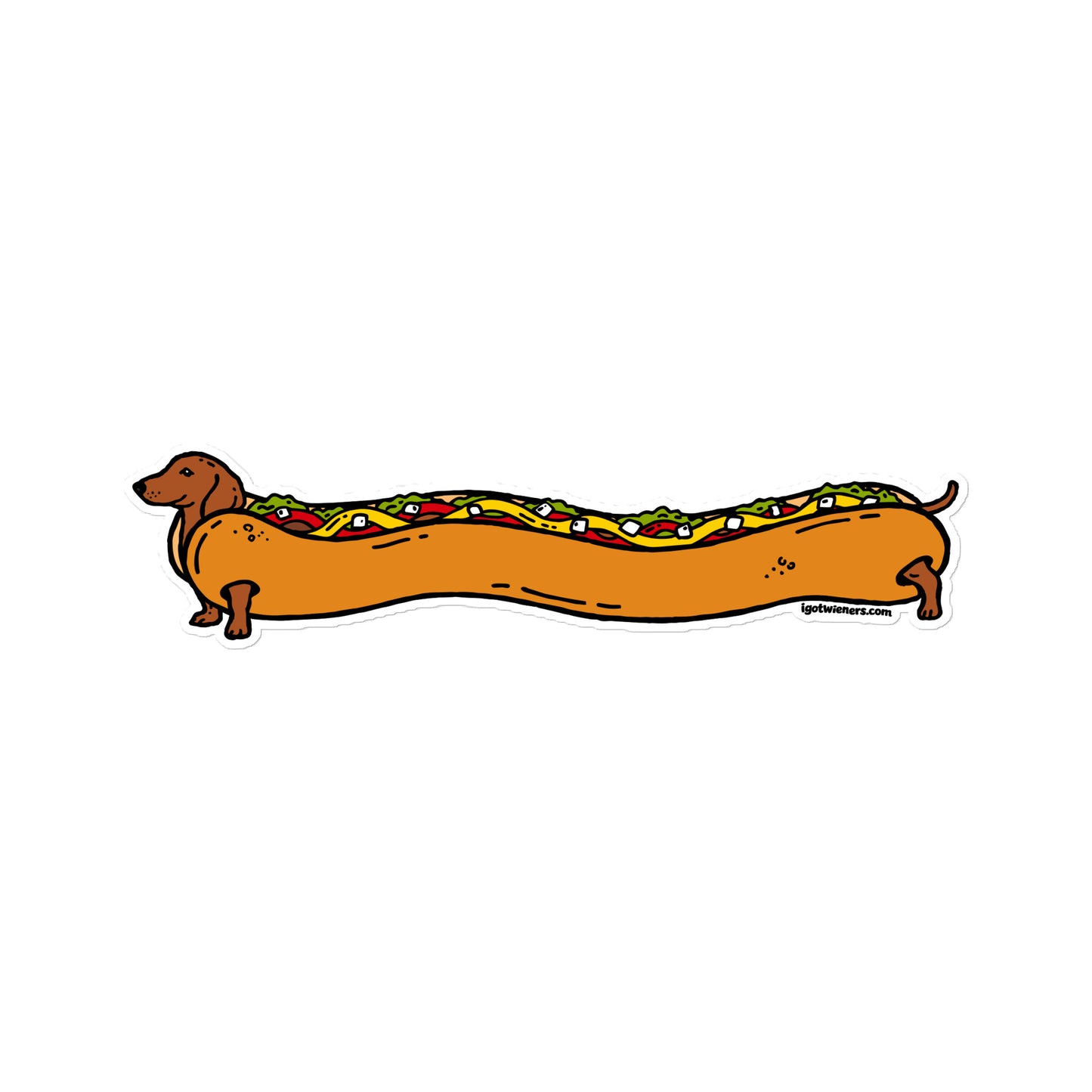 FAMOUS FOOTLONG WIENER STICKER smooth haired red fully loaded hot dog