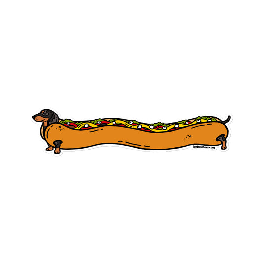 FAMOUS FOOTLONG WIENER STICKER | smooth haired dapple doxie | fully loaded hot dog Default Title