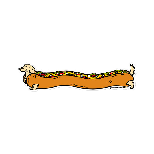 FAMOUS FOOTLONG WIENER STICKER | long haired cream doxie | fully loaded hot dog Default Title