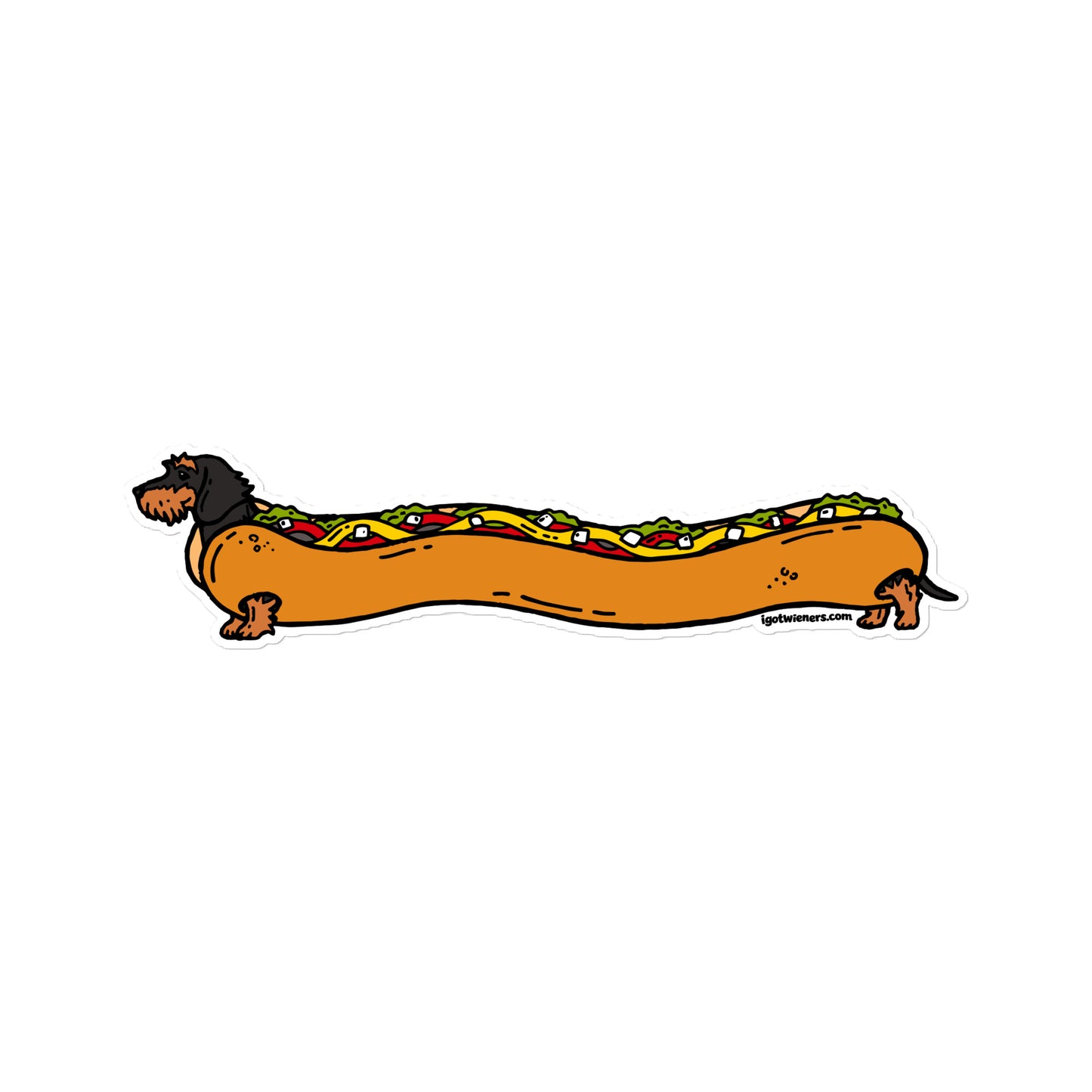 FAMOUS FOOTLONG WIENER STICKER | wirehaired black & tan doxie | fully loaded hot dog Default Title