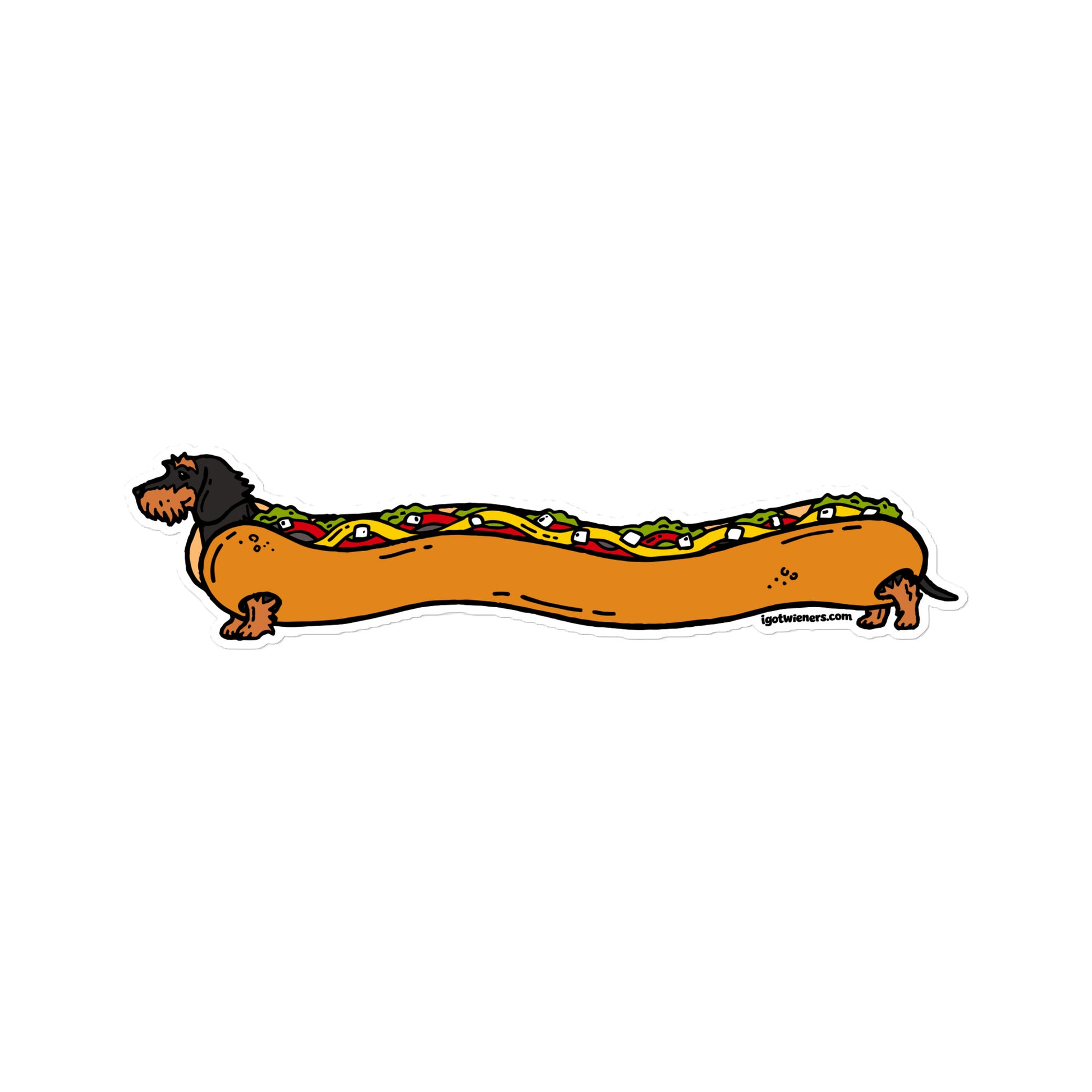 FAMOUS FOOTLONG WIENER STICKER | wirehaired black & tan doxie | fully loaded hot dog Default Title