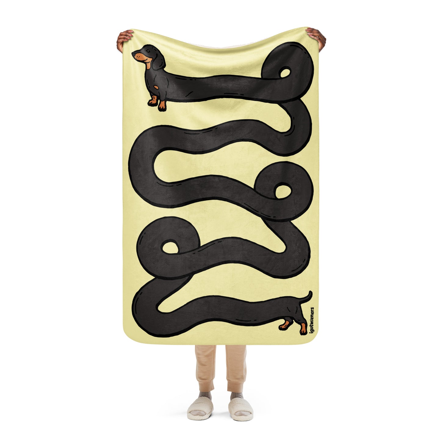 THE LONGEST WEEN BLANKET | smooth haired black & tan doxie | popcorn yellow