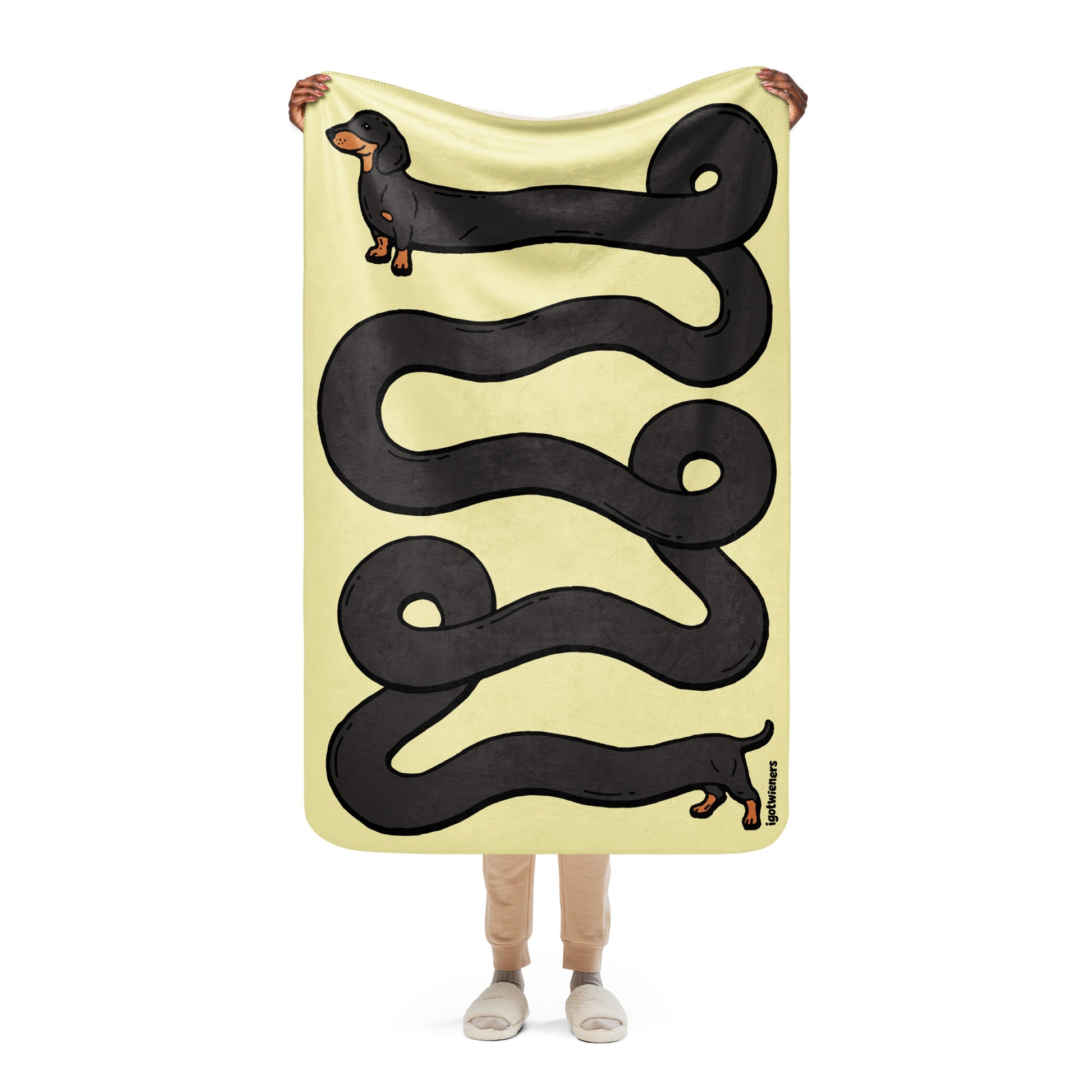 THE LONGEST WEEN BLANKET | smooth haired black & tan doxie | popcorn yellow
