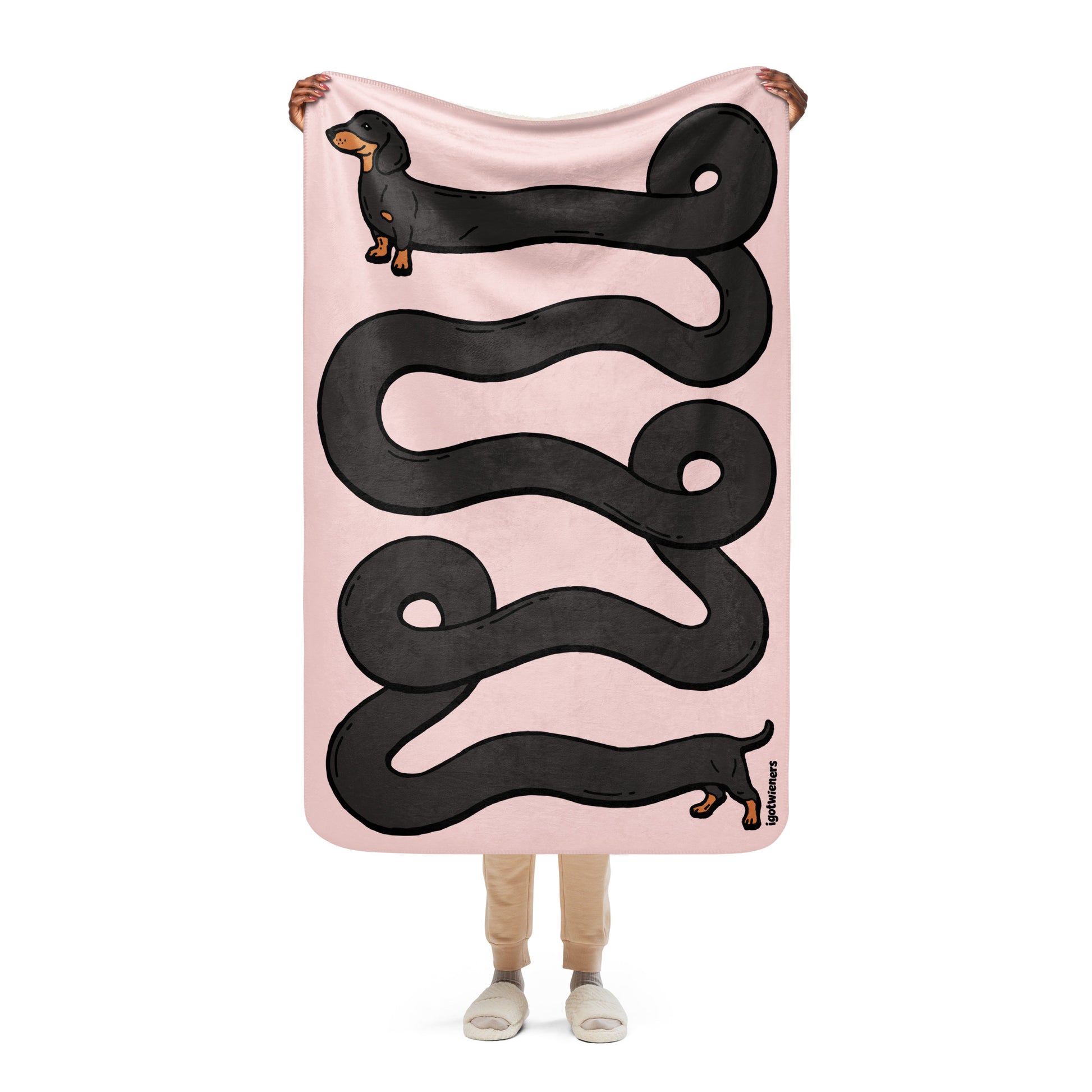 THE LONGEST WEEN BLANKET | smooth haired black & tan doxie | cotton candy pink