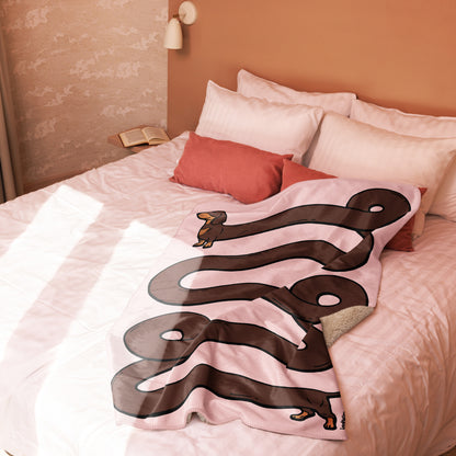 THE LONGEST WEEN BLANKET | smooth haired chocolate & tan doxie | cotton candy pink