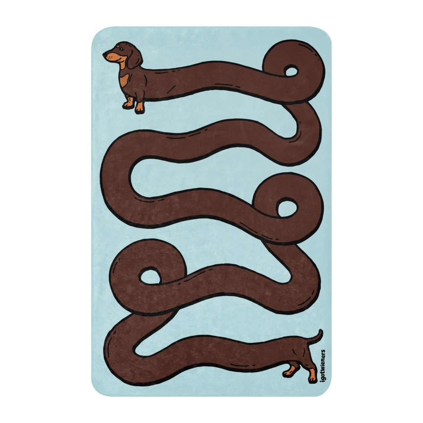 THE LONGEST WEEN BLANKET | smooth haired chocolate & tan doxie | cotton candy blue
