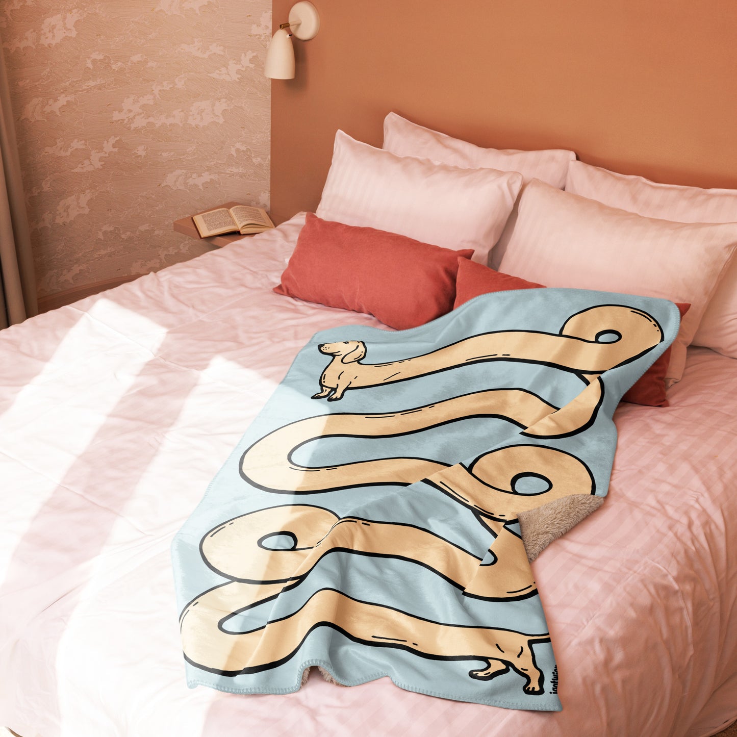 THE LONGEST WEEN BLANKET | smooth haired cream doxie | cotton candy blue