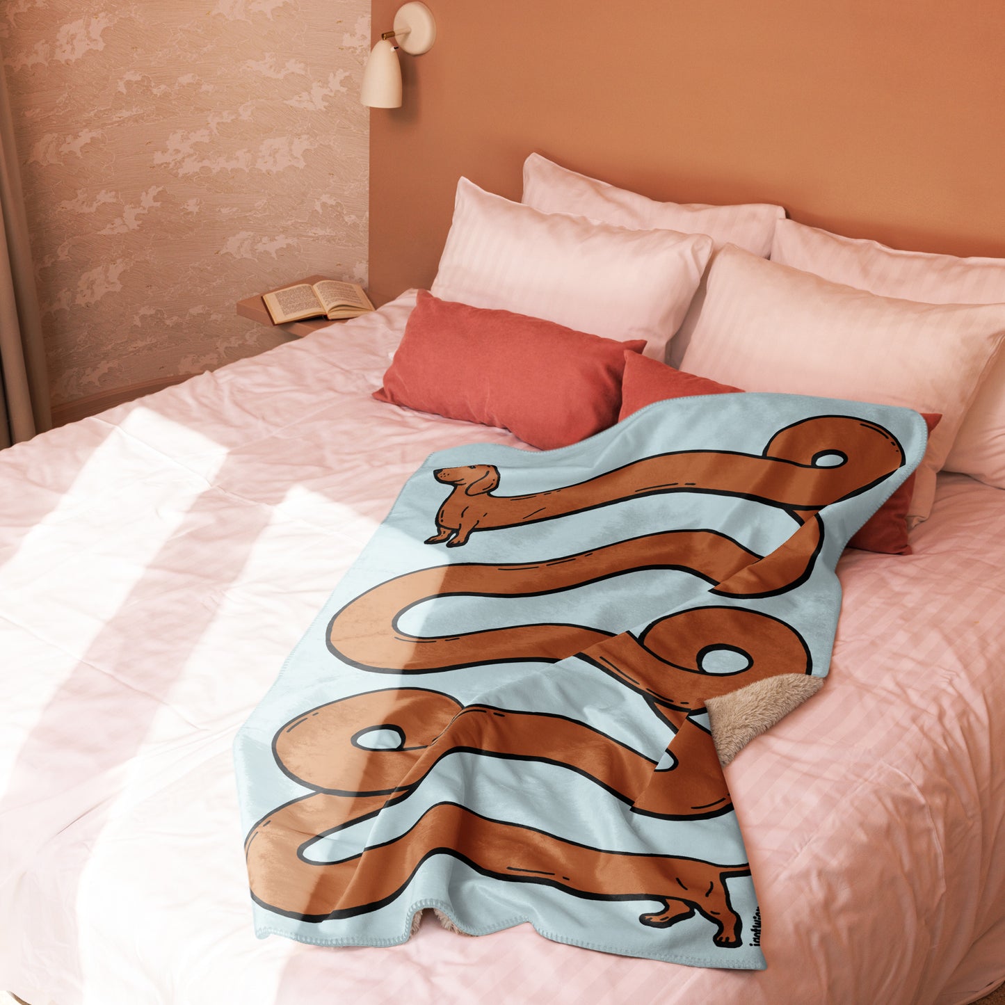 THE LONGEST WEEN BLANKET | smooth haired red doxie | cotton candy blue
