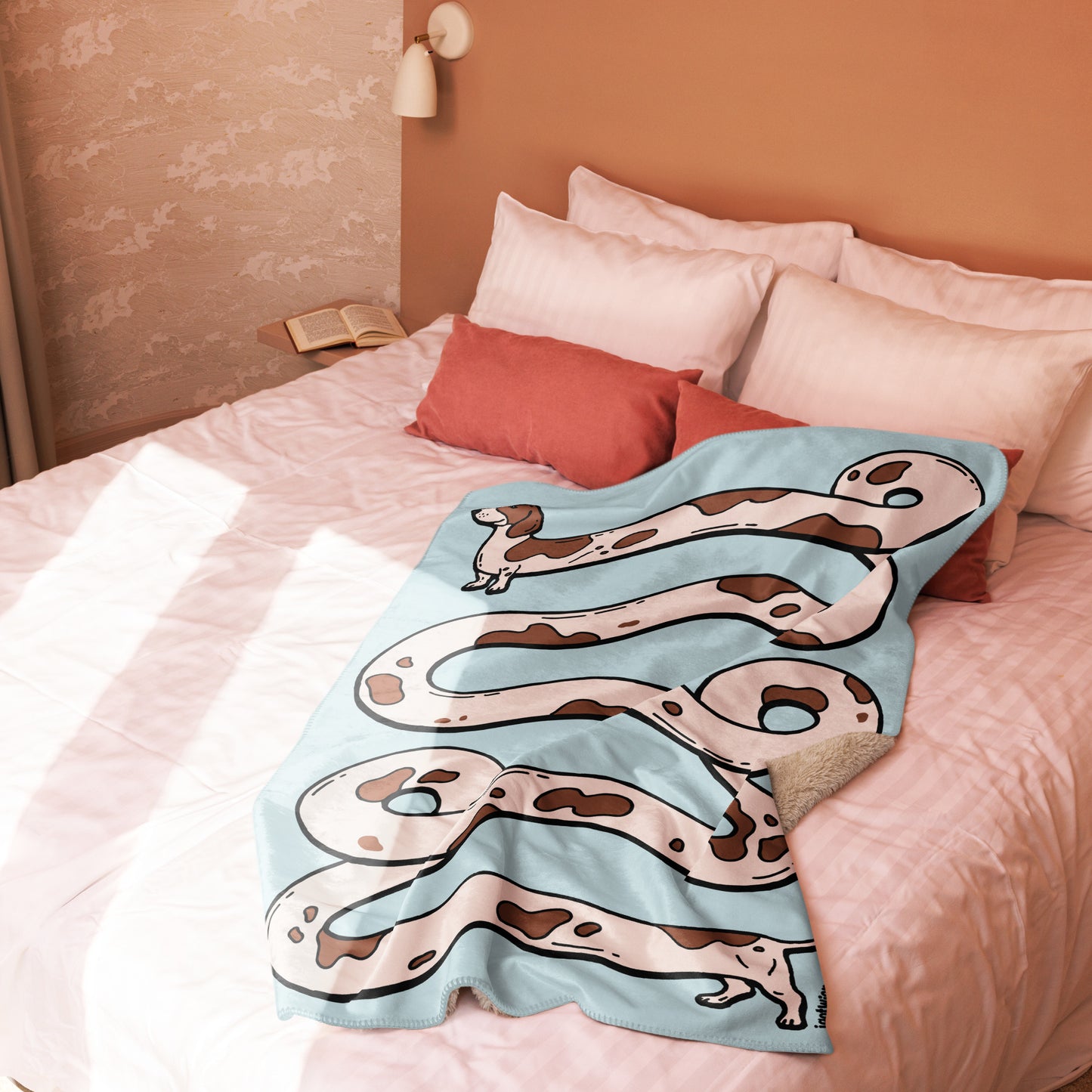 THE LONGEST WEEN BLANKET | smooth haired piebald doxie | cotton candy blue