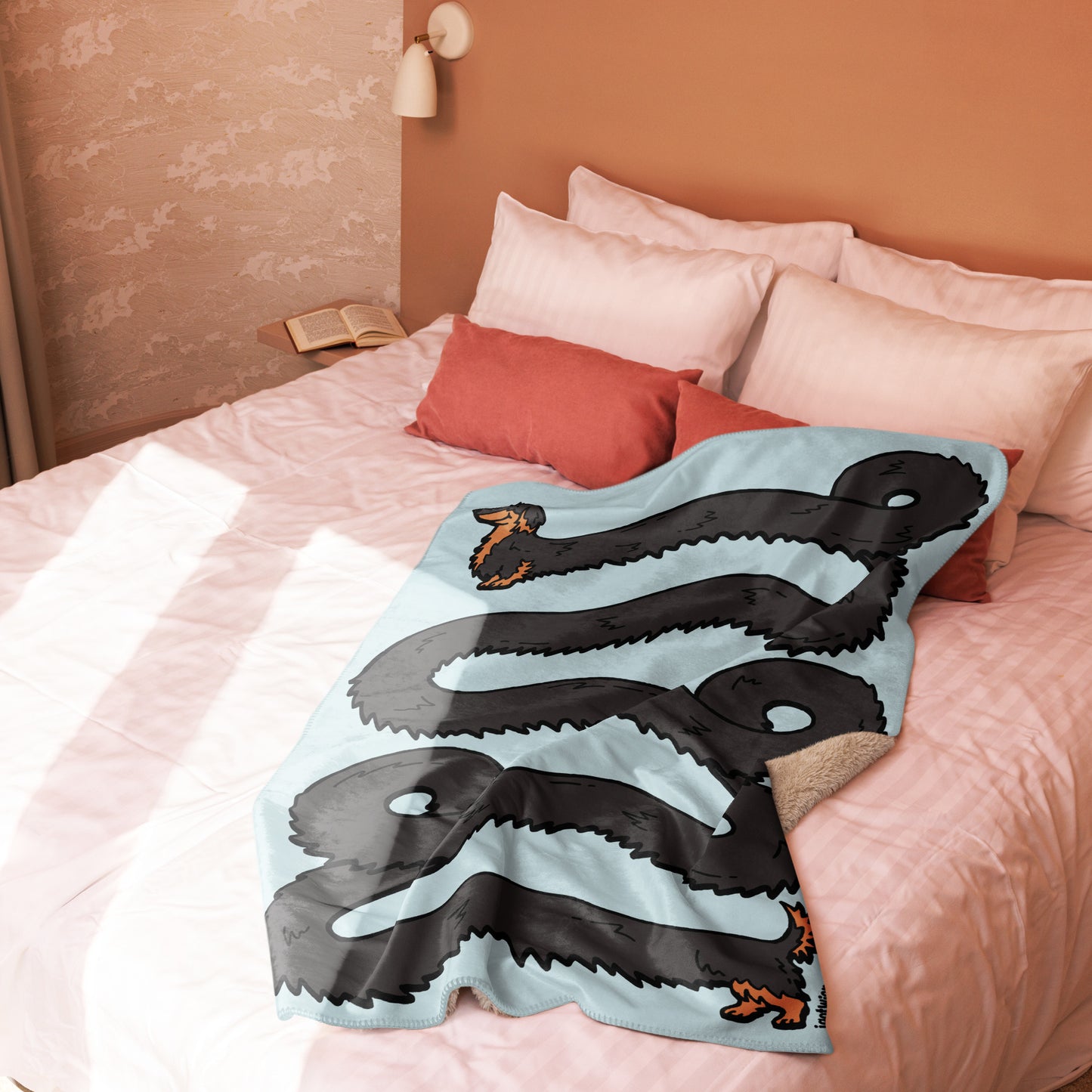 THE LONGEST WEEN BLANKET | long haired black & tan doxie | cotton candy blue
