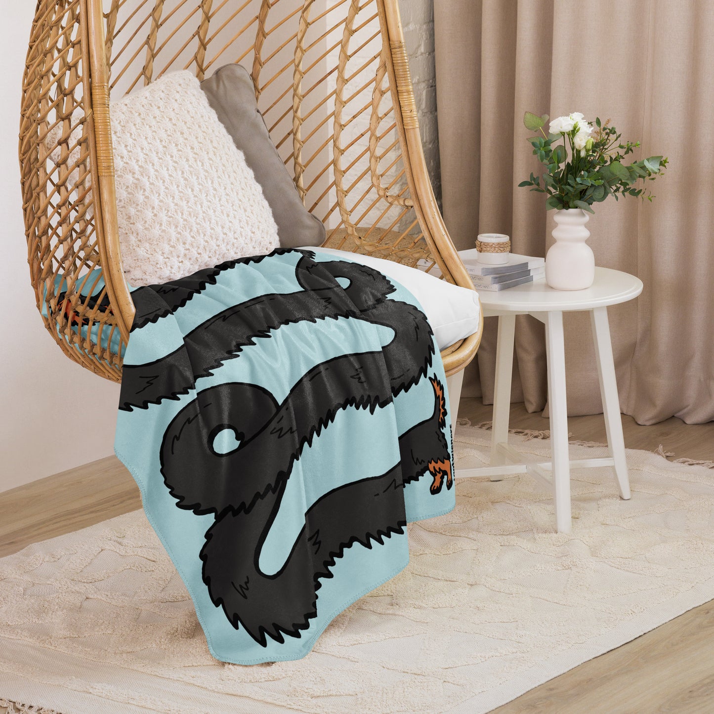 THE LONGEST WEEN BLANKET | long haired black & tan doxie | cotton candy blue
