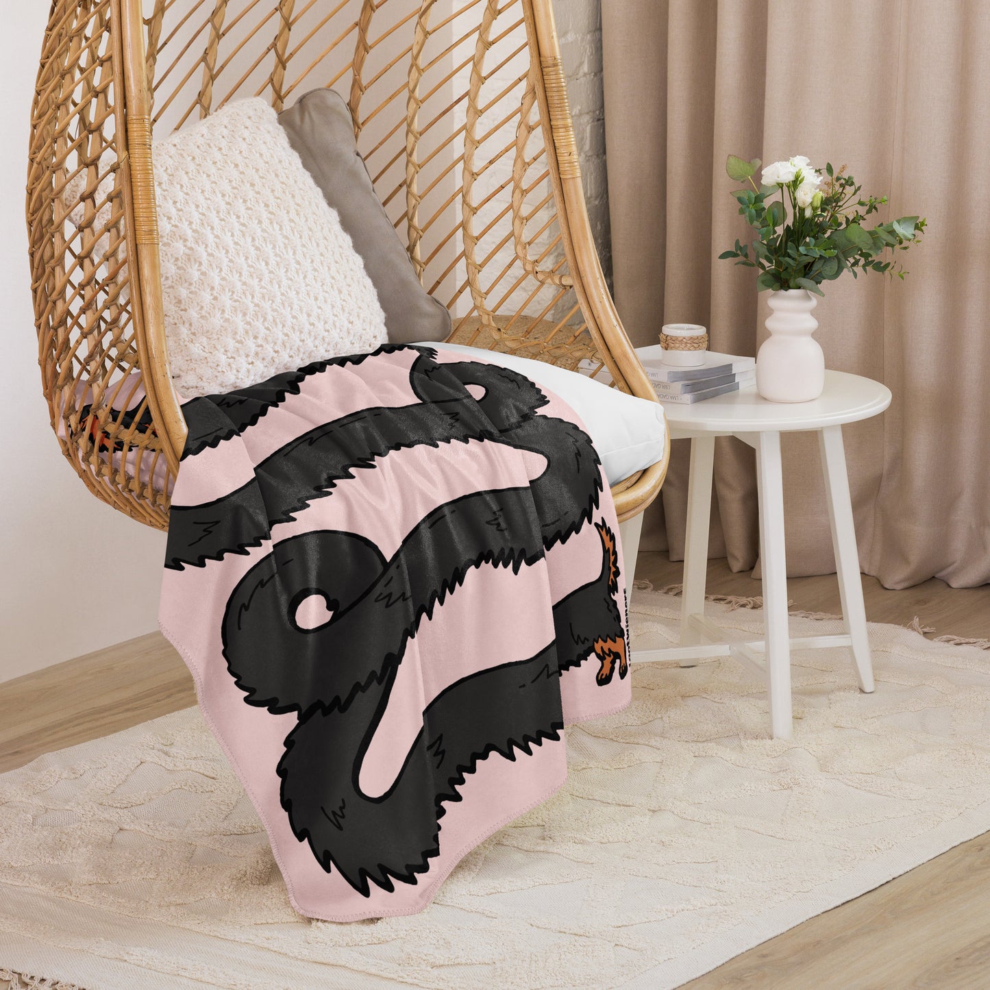 THE LONGEST WEEN BLANKET | long haired black & tan doxie | cotton candy pink