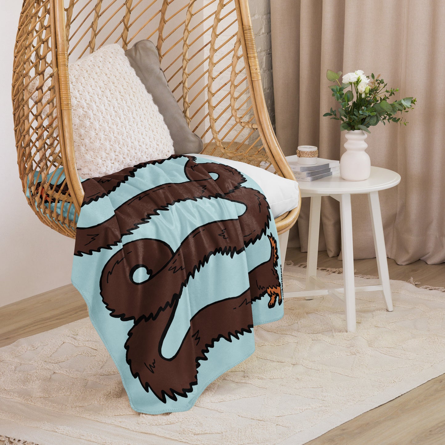 THE LONGEST WEEN BLANKET | long haired chocolate & tan doxie | cotton candy blue