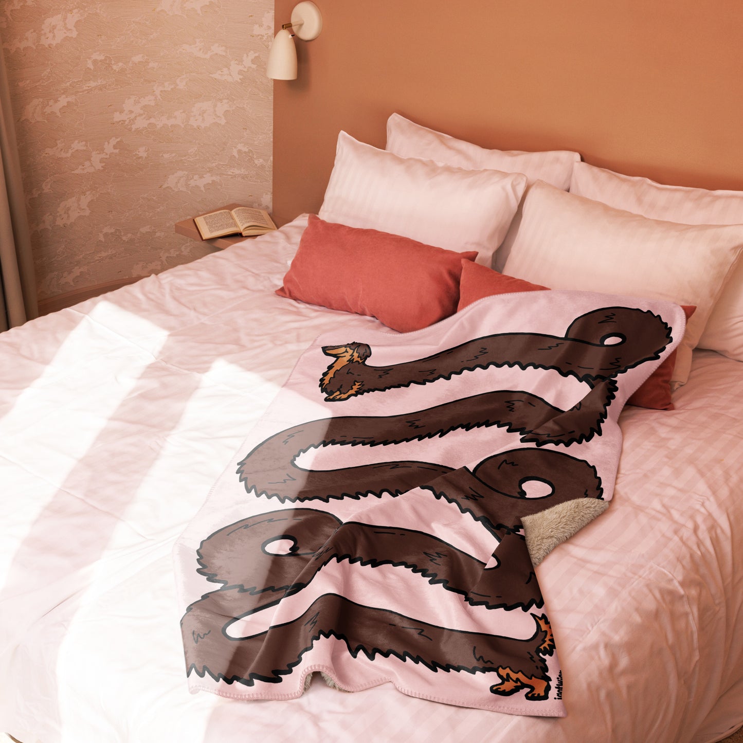 THE LONGEST WEEN BLANKET | long haired chocolate & tan doxie | cotton candy pink