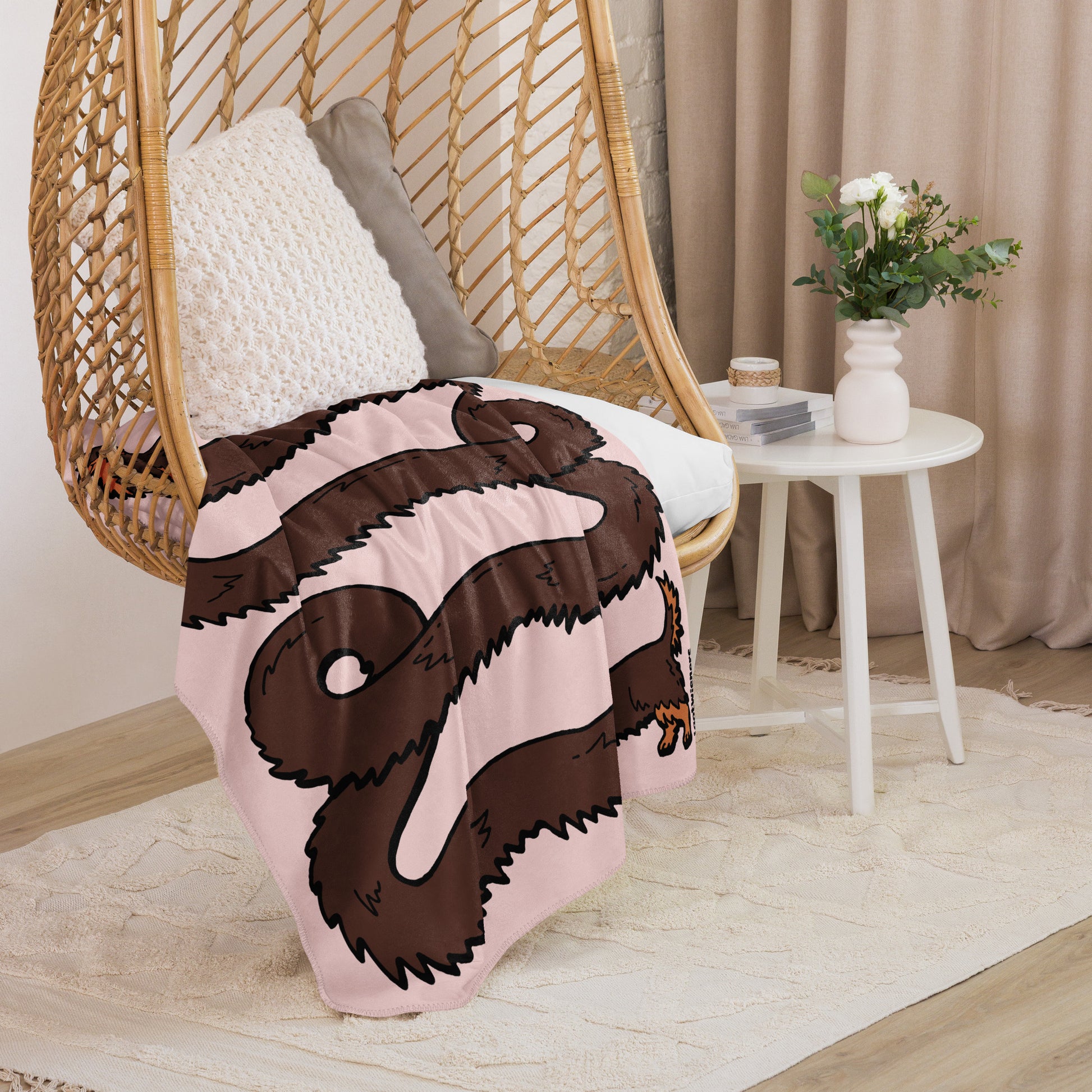 THE LONGEST WEEN BLANKET | long haired chocolate & tan doxie | cotton candy pink