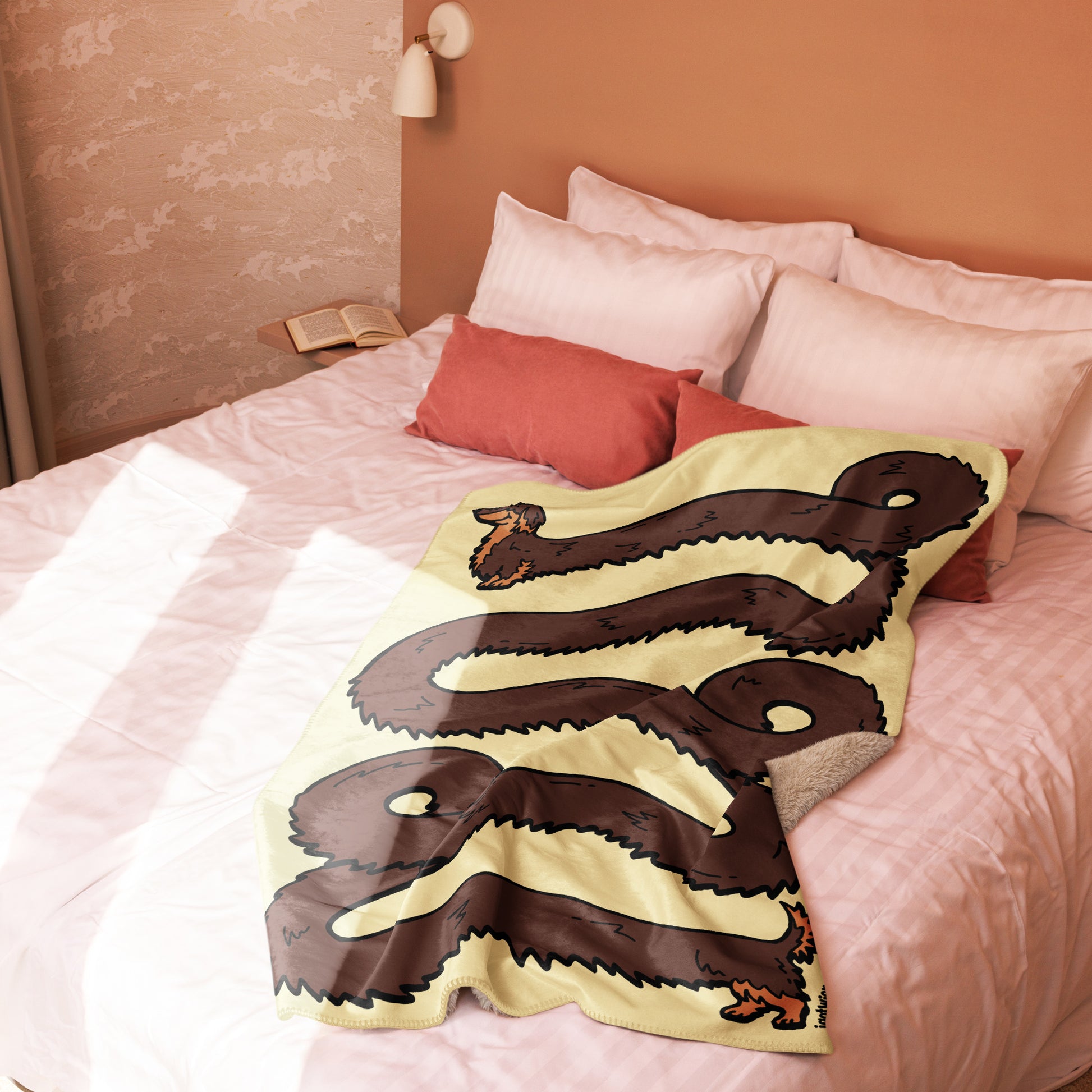 THE LONGEST WEEN BLANKET | long haired chocolate & tan doxie | popcorn yellow