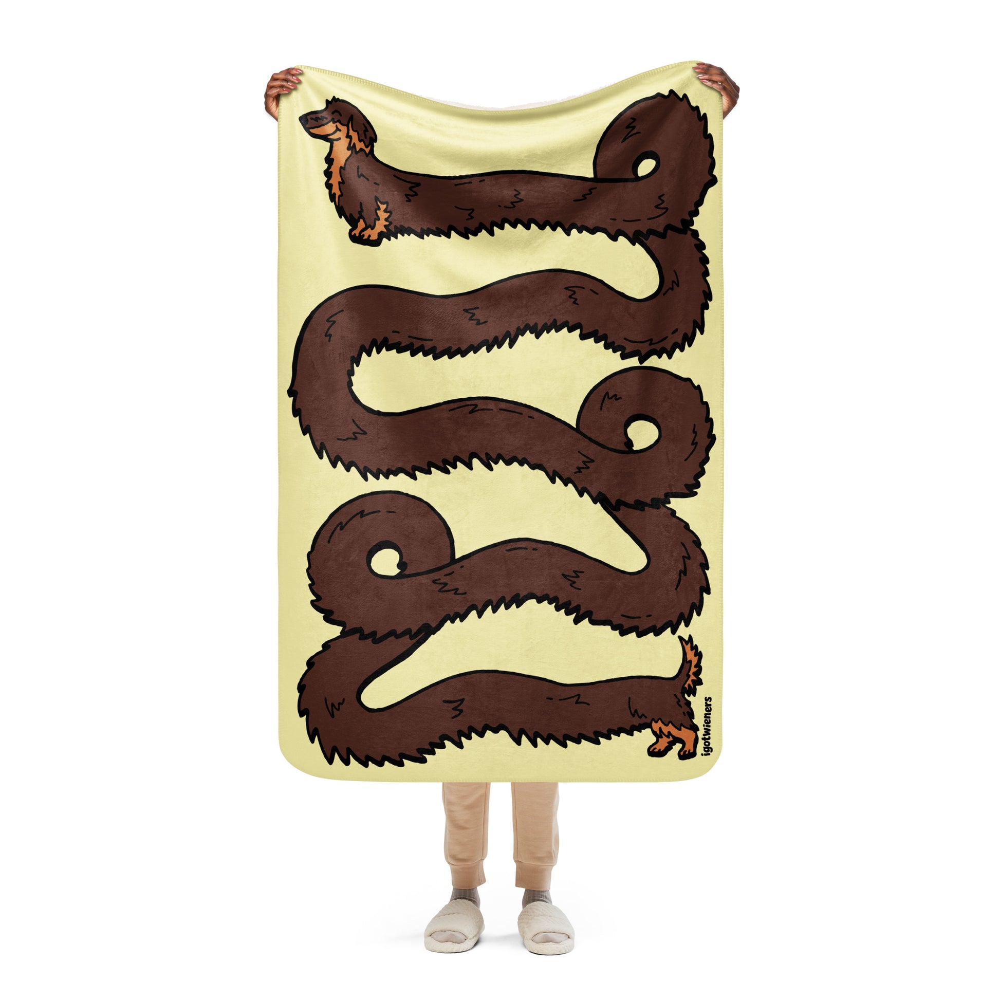 THE LONGEST WEEN BLANKET | long haired chocolate & tan doxie | popcorn yellow