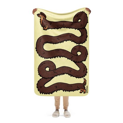 THE LONGEST WEEN BLANKET | long haired chocolate & tan doxie | popcorn yellow