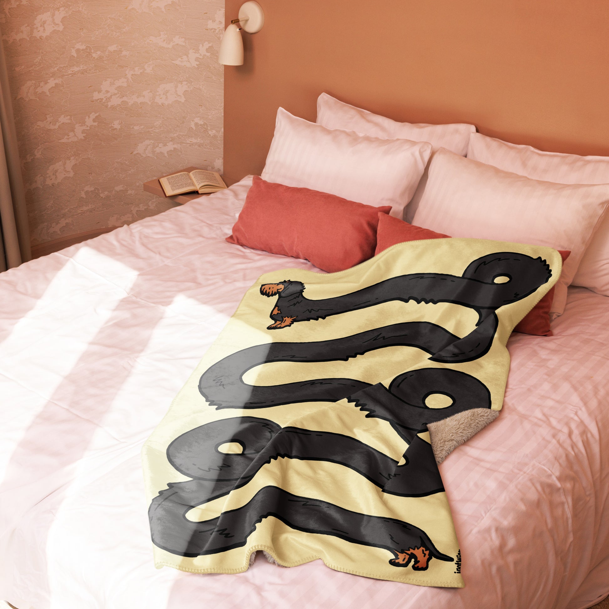 THE LONGEST WEEN BLANKET | wirehaired black & tan doxie | popcorn yellow