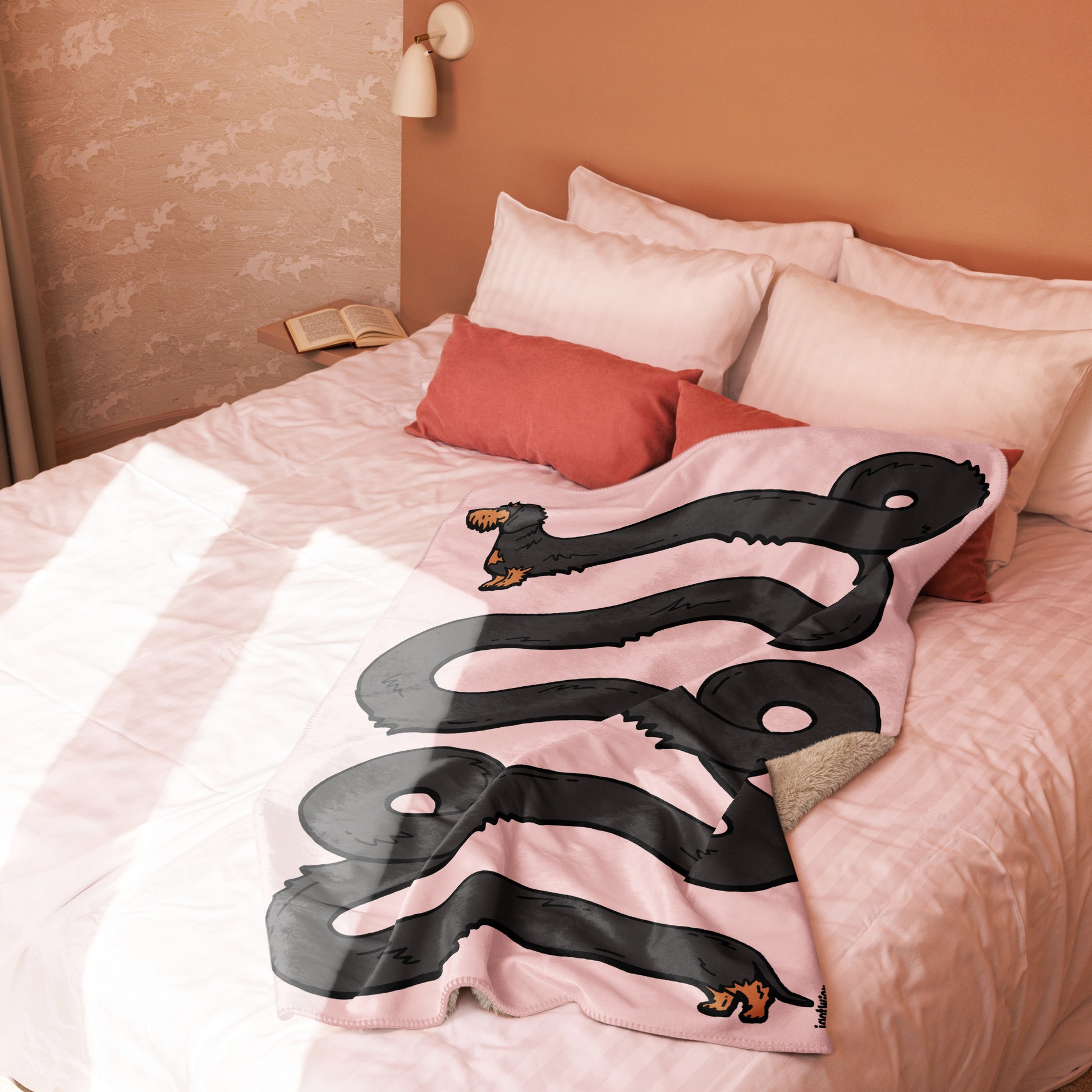 THE LONGEST WEEN BLANKET | wirehaired black & tan doxie | cotton candy pink