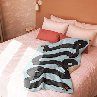 THE LONGEST WEEN BLANKET | wirehaired black & tan doxie | cotton candy blue