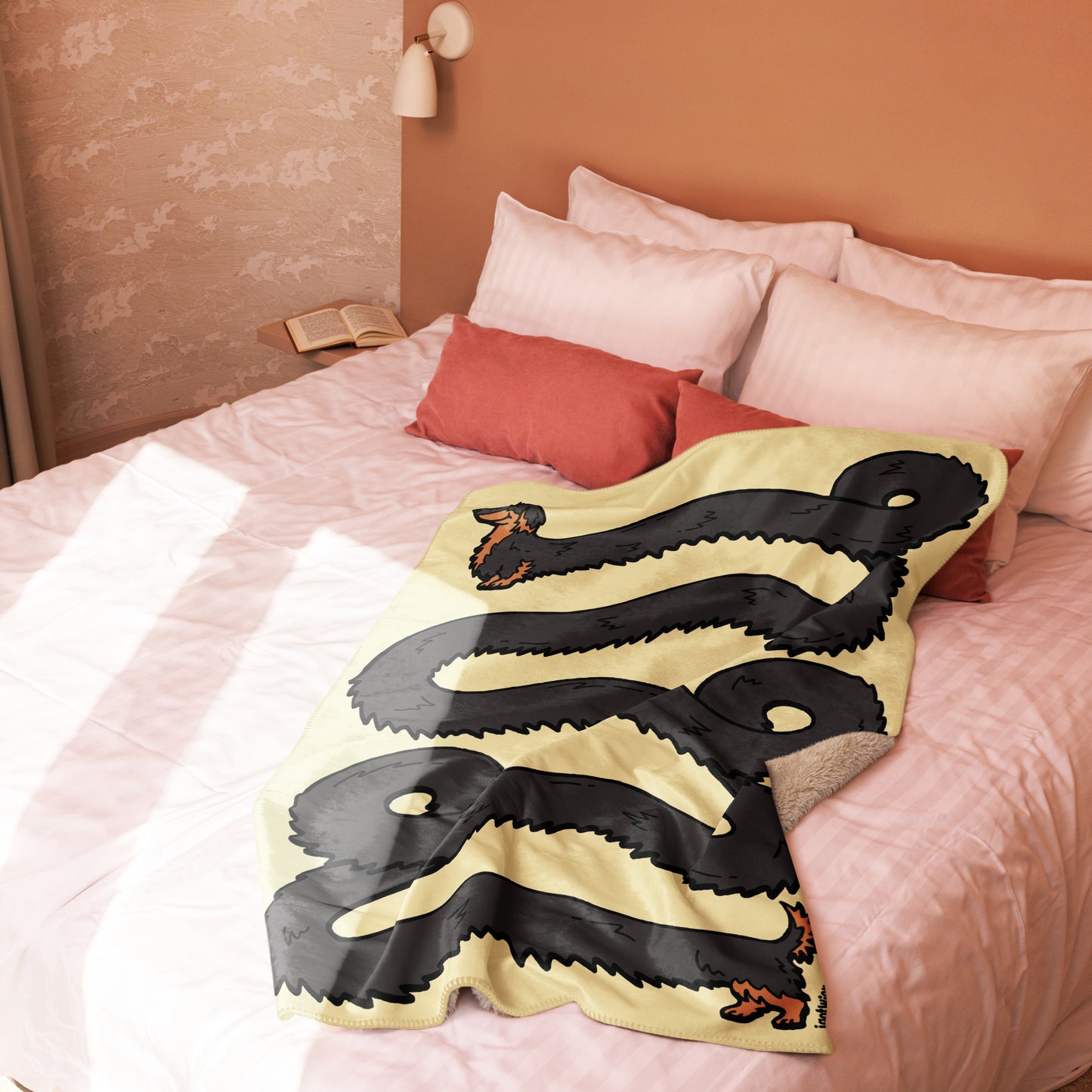 THE LONGEST WEEN BLANKET | long haired black & tan doxie | popcorn yellow