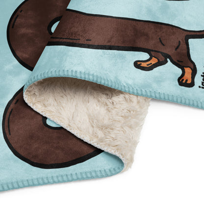 THE LONGEST WEEN BLANKET | smooth haired chocolate & tan doxie | cotton candy blue