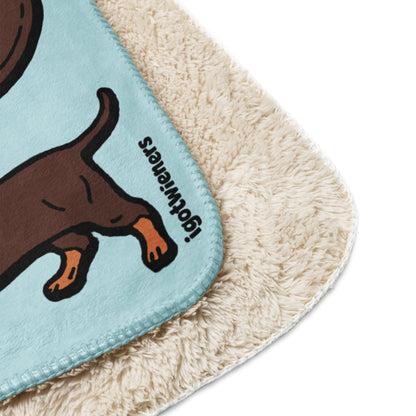 THE LONGEST WEEN BLANKET | smooth haired chocolate & tan doxie | cotton candy blue